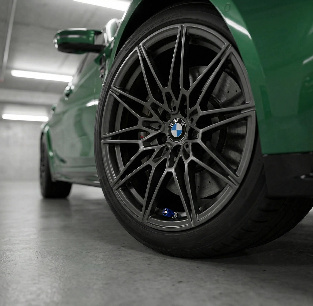 4 stk. BMW M-Sport Logo Ventilhætter Blå Aluminium