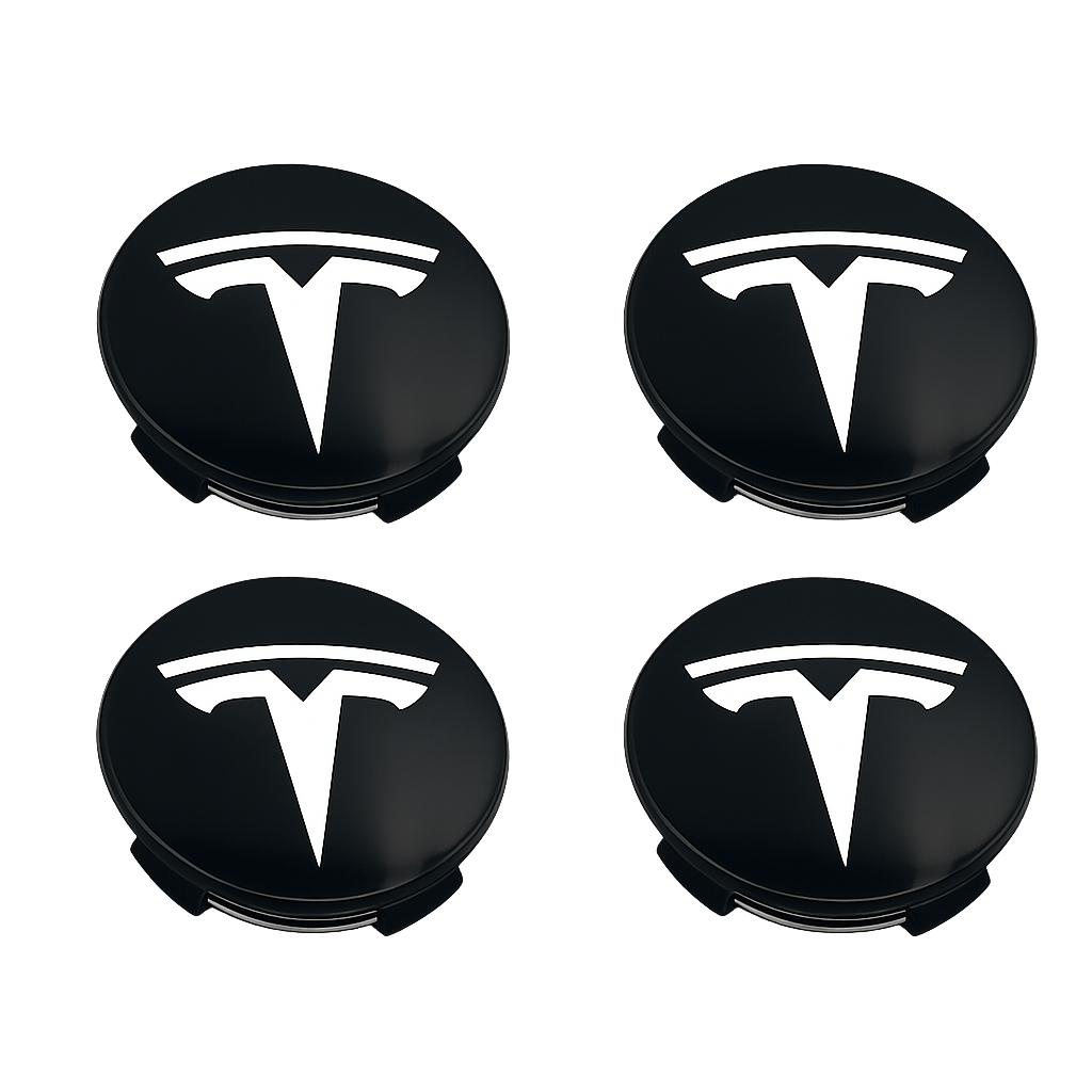 4 stk. Sorte Tesla Centerkapsler med Hvidt Logo 57mm