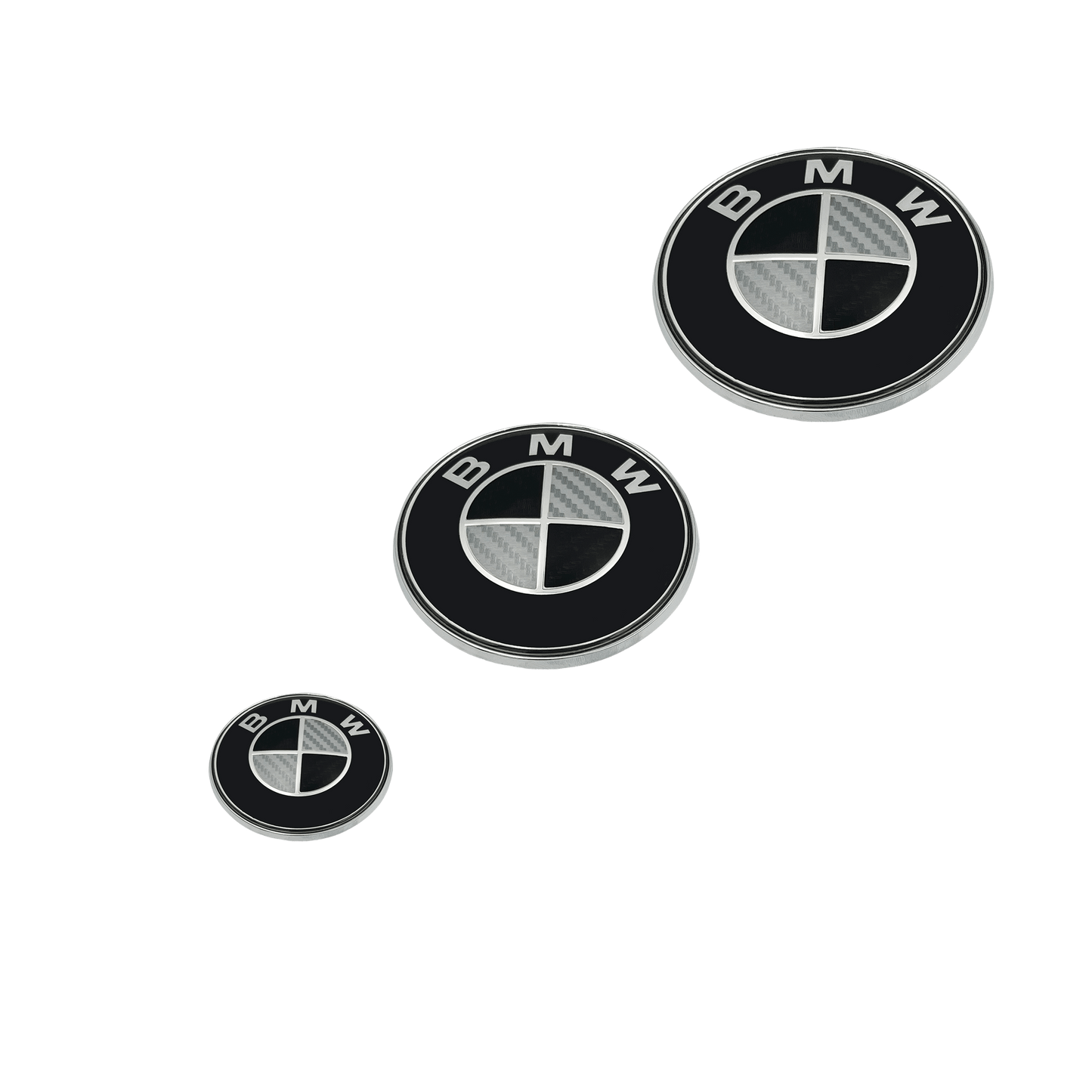3 stk. BMW Carbon Fiber Logo Bundle - Front, Bag og rat logo