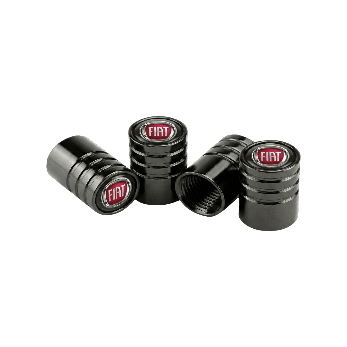 4 stk. Fiat Rødt Logo Ventilhætter Sort Aluminium