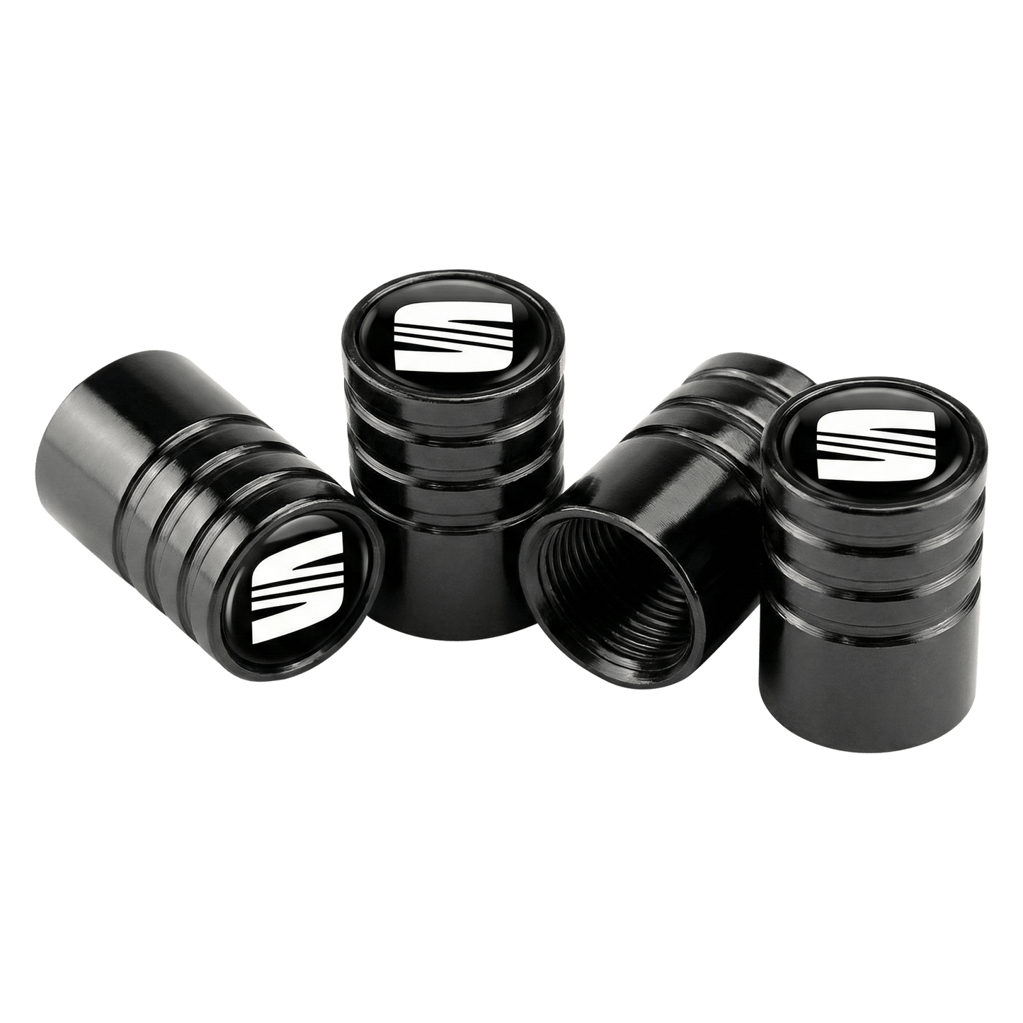 4 stk. Seat Logo Ventilhætter Sort Aluminium