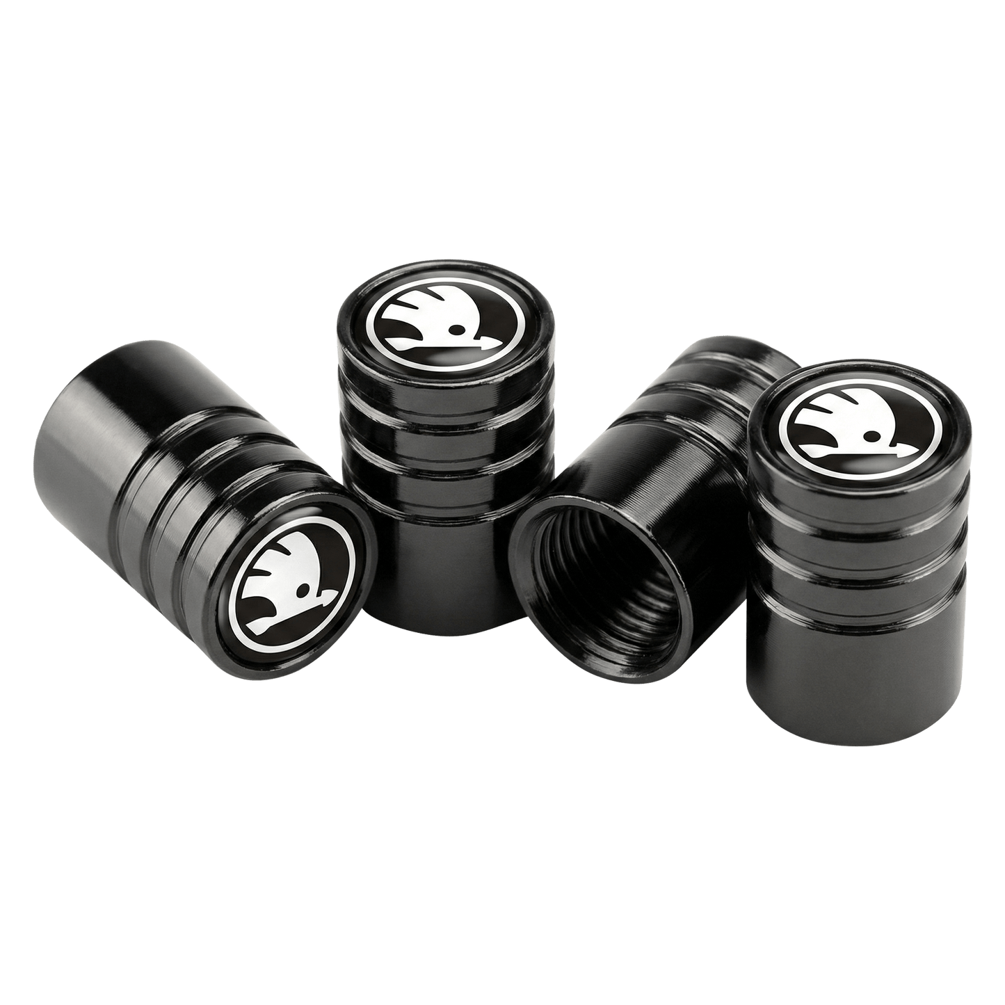 4 stk. Skoda Sort/Hvid 2022+ Logo Ventilhætter Sort Aluminium