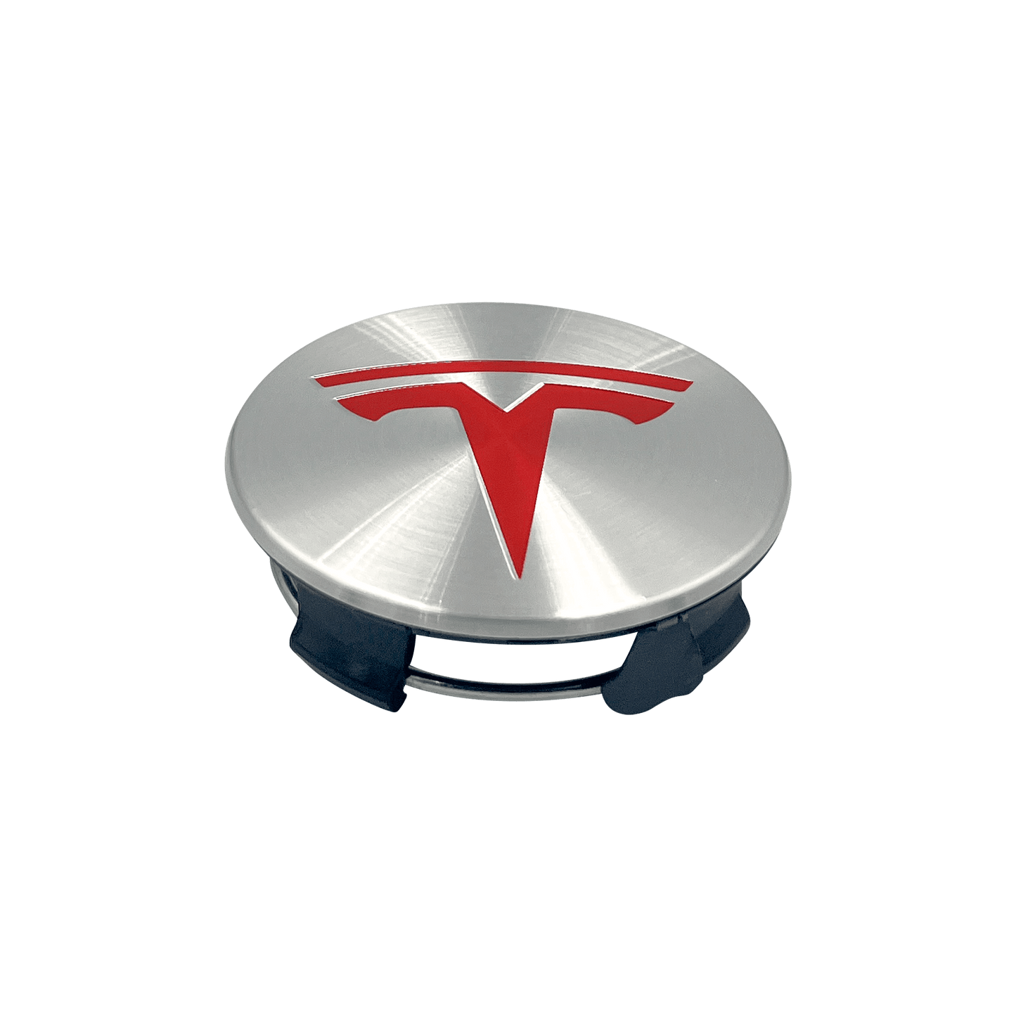 4 stk. Rød og krom Tesla Center Caps 57mm