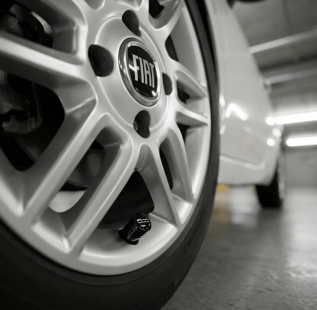 4 stk. Fiat 500 Logo Ventilhætter Sort Aluminium