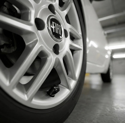 4 stk. Fiat 500 Logo Ventilhætter Sort Aluminium