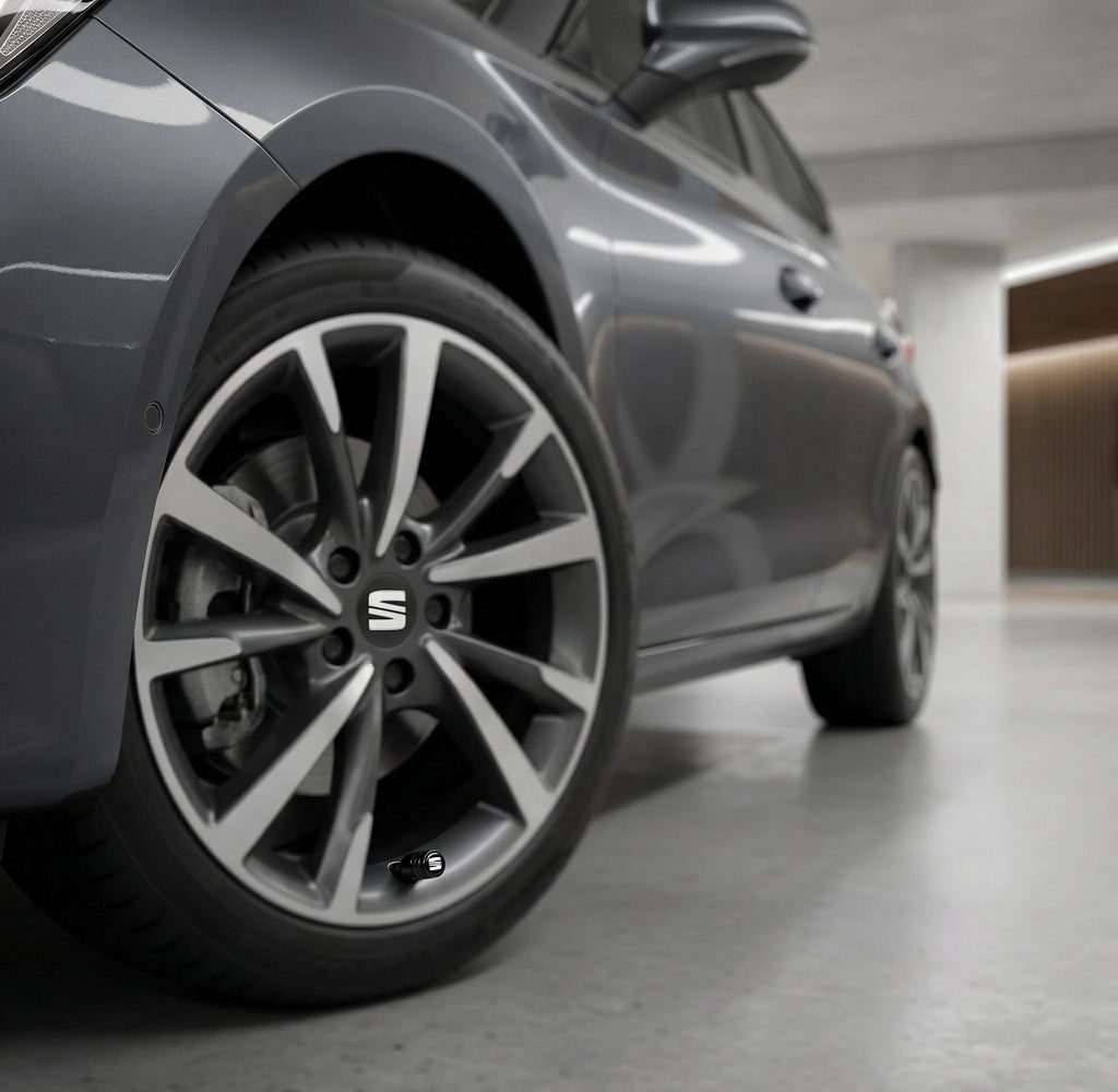 4 stk. Seat Logo Ventilhætter Sort Aluminium