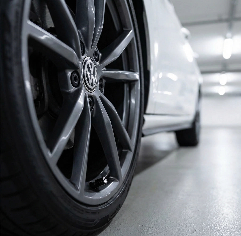 4 stk. VW Logo Ventilhætter Sort Aluminium