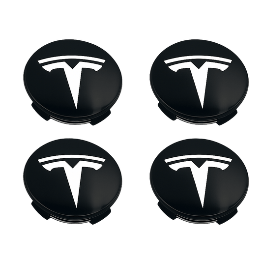 4 stk. Sorte Tesla Centerkapsler med Hvidt Logo 57mm