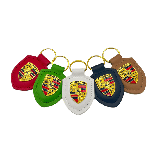 Porsche Nøglering i Ægte Læder med Gyldent Logo (5 varianter)