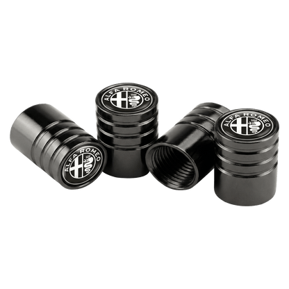 4 stk. Alfa Romeo Sort Hvid Logo Ventilhætter Sort Aluminium