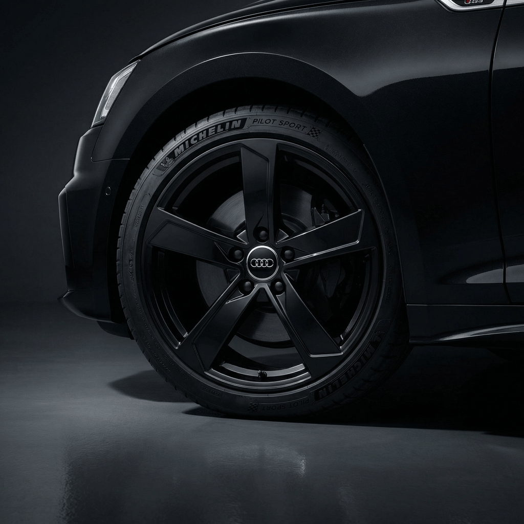 4 stk. Svarte Audi Center Caps med Chrome Edge