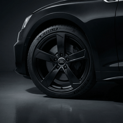 4 stk. Svarte Audi Center Caps med Chrome Edge