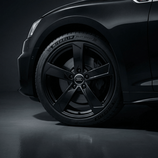 4 Stk. Sorte Audi Centerkapsler med Chrome Kant