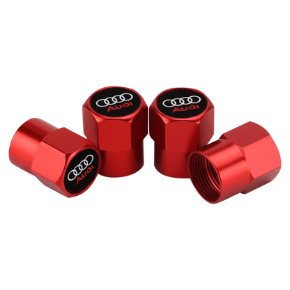 4 stk. Audi Logo Røde Aluminium Ventilhætter med Rød Tekst