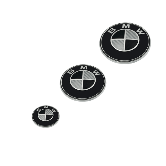 3 stk. BMW Carbon Fiber Logo Bundle - Front, Bag og rat logo