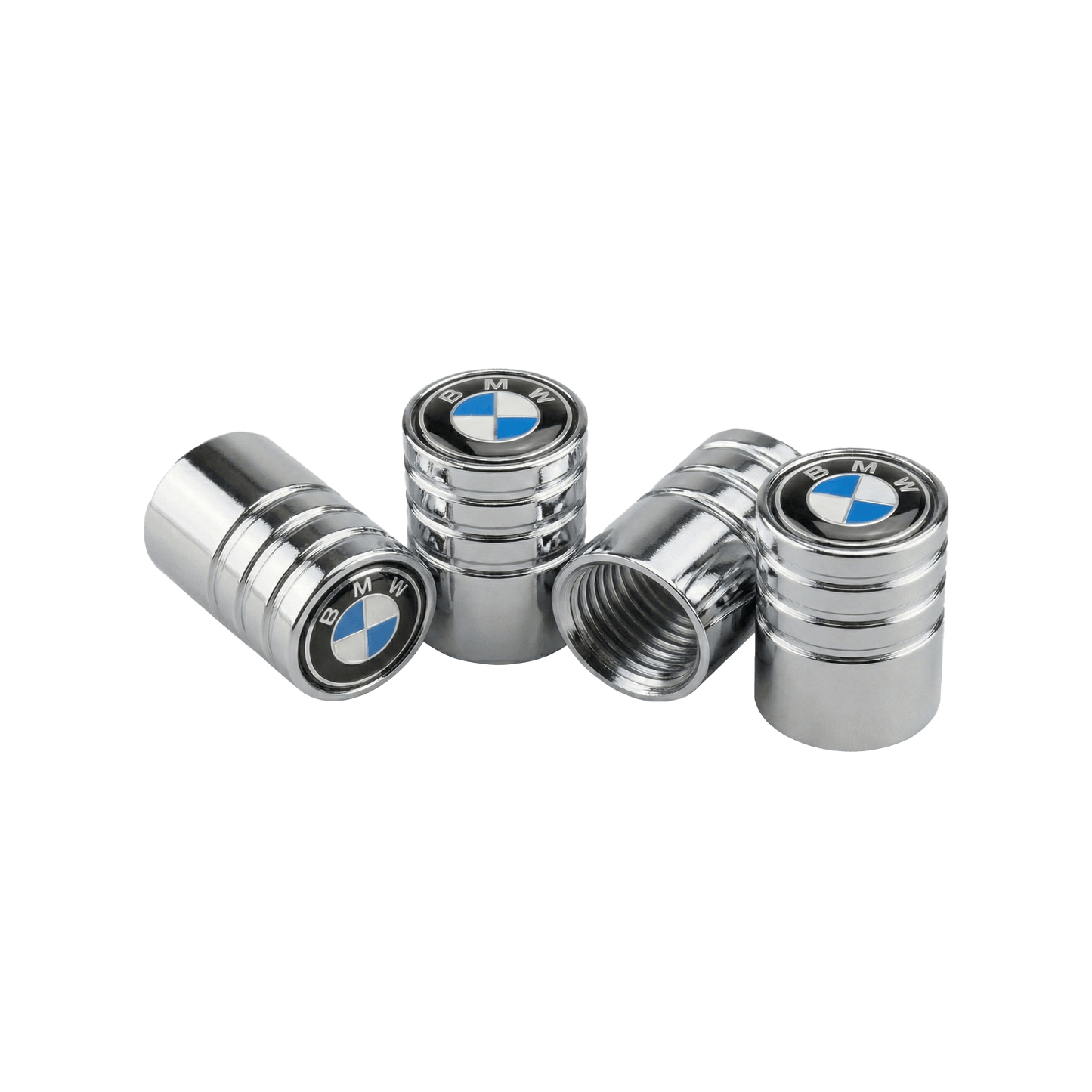 4 stk. BMW Blå/Hvid Logo Ventilhætter Chrome Aluminium