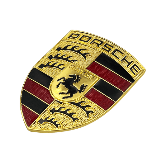 Porsche Front Logo 67 x 50mm Emblem i Guld Finish