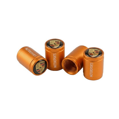 4 stk. Porsche Logo Ventilhætter i Orange Aluminium