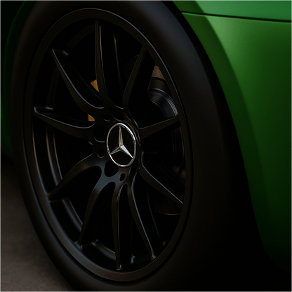 4 Stk. Sorte og Chrome Mercedes Centerkapsler