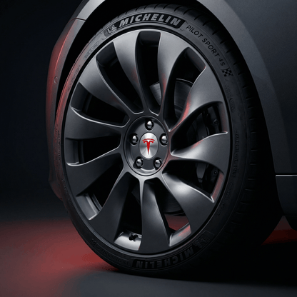 4 stk. Rød og krom Tesla Center Caps 57mm 