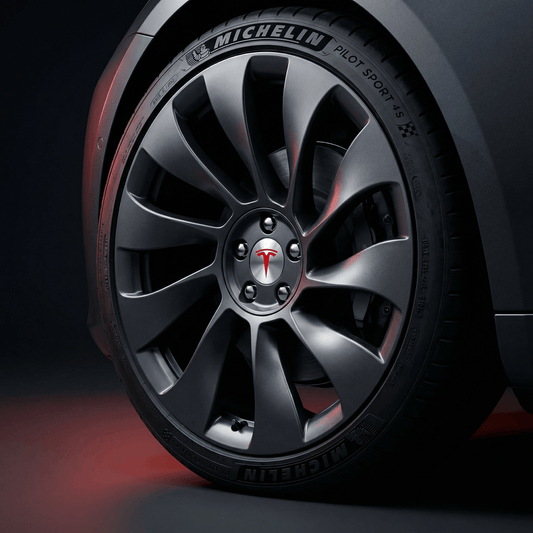 4 stk. Rød & Chrome Tesla Centerkapsler 57mm