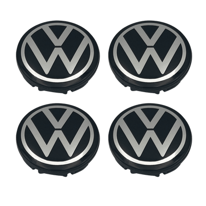 4 Stk. Sort & Chrome VW Centerkapsler - Ny variant