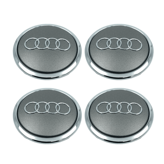 4 Stk. Chrome Audi Centerkapsler med Chrome Kant - Driverse - Centerkapsler - Driverse - Driverse - AD-OG-CK-CH-61 - 61mm - Chrome - -