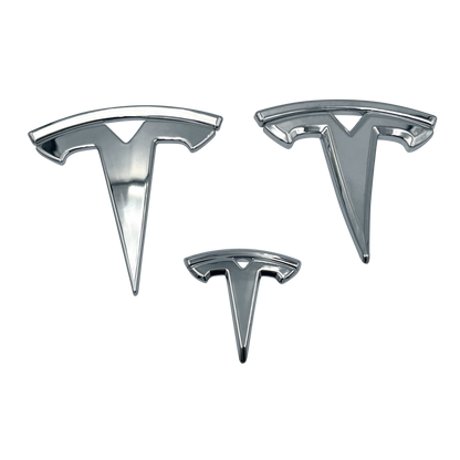 3 Stk. Chrome Tesla Model 3 Logo Sæt