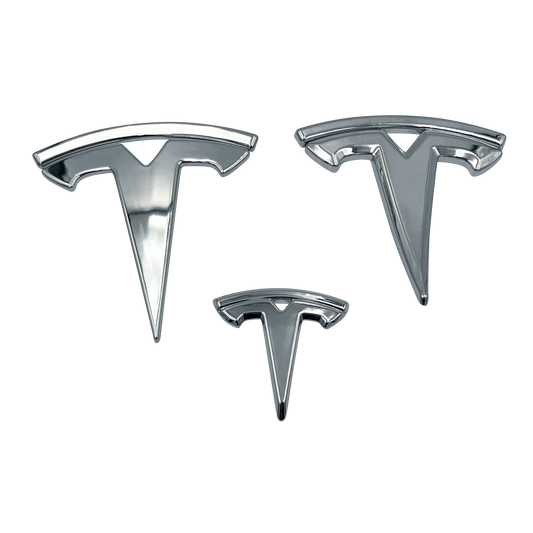 3 Stk. Chrome Tesla Model 3 Logo Sæt