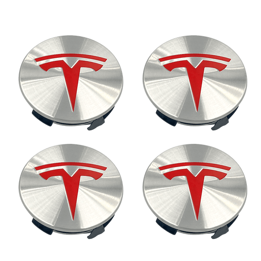 4 stk. Rød & Chrome Tesla Centerkapsler 57mm