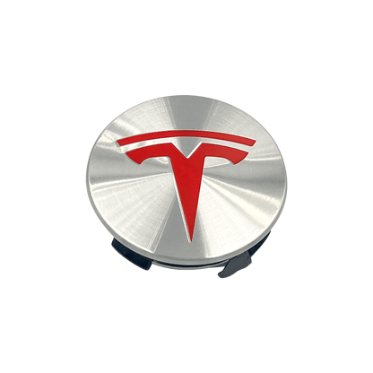4 stk. Rød & Chrome Tesla Centerkapsler 57mm