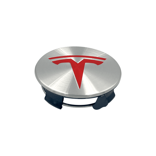 4 stk. Rød & Chrome Tesla Centerkapsler 57mm