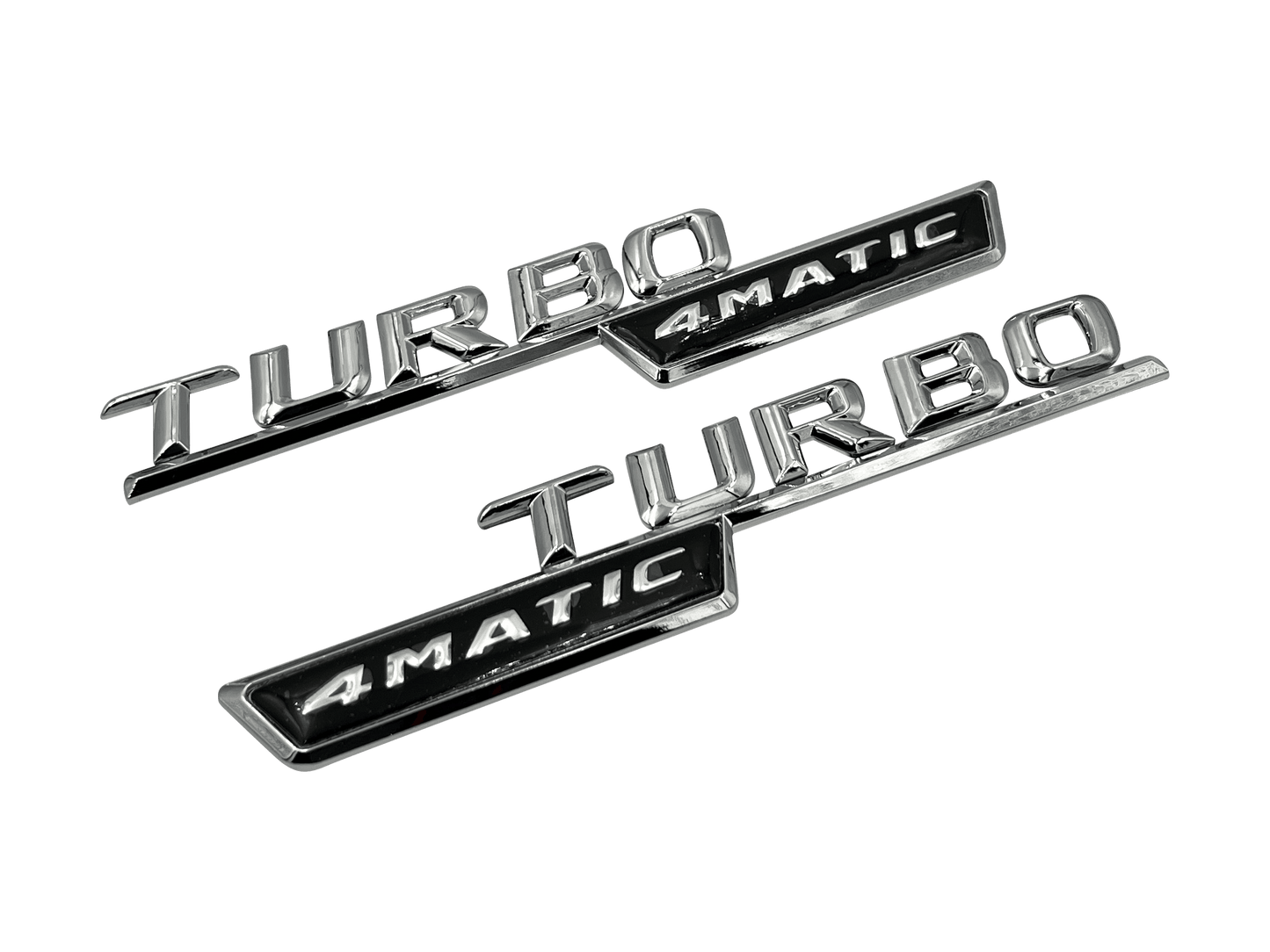 2 stk. Chrome Mercedes Turbo 4-matic Emblemer