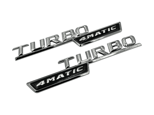2 stk. Chrome Mercedes Turbo 4-matic Emblemer