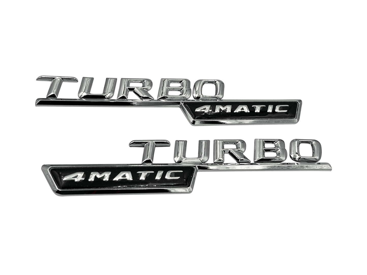 2 stk. Chrome Mercedes Turbo 4-matic Emblemer