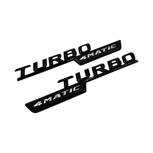 2 stk. Sorte Mercedes Turbo 4-matic Emblemer