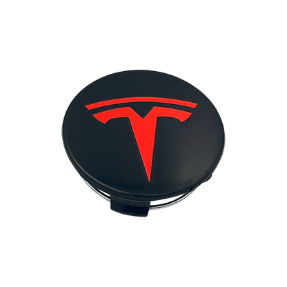 4 stk. Røde og svarte Tesla Center Caps 57mm 