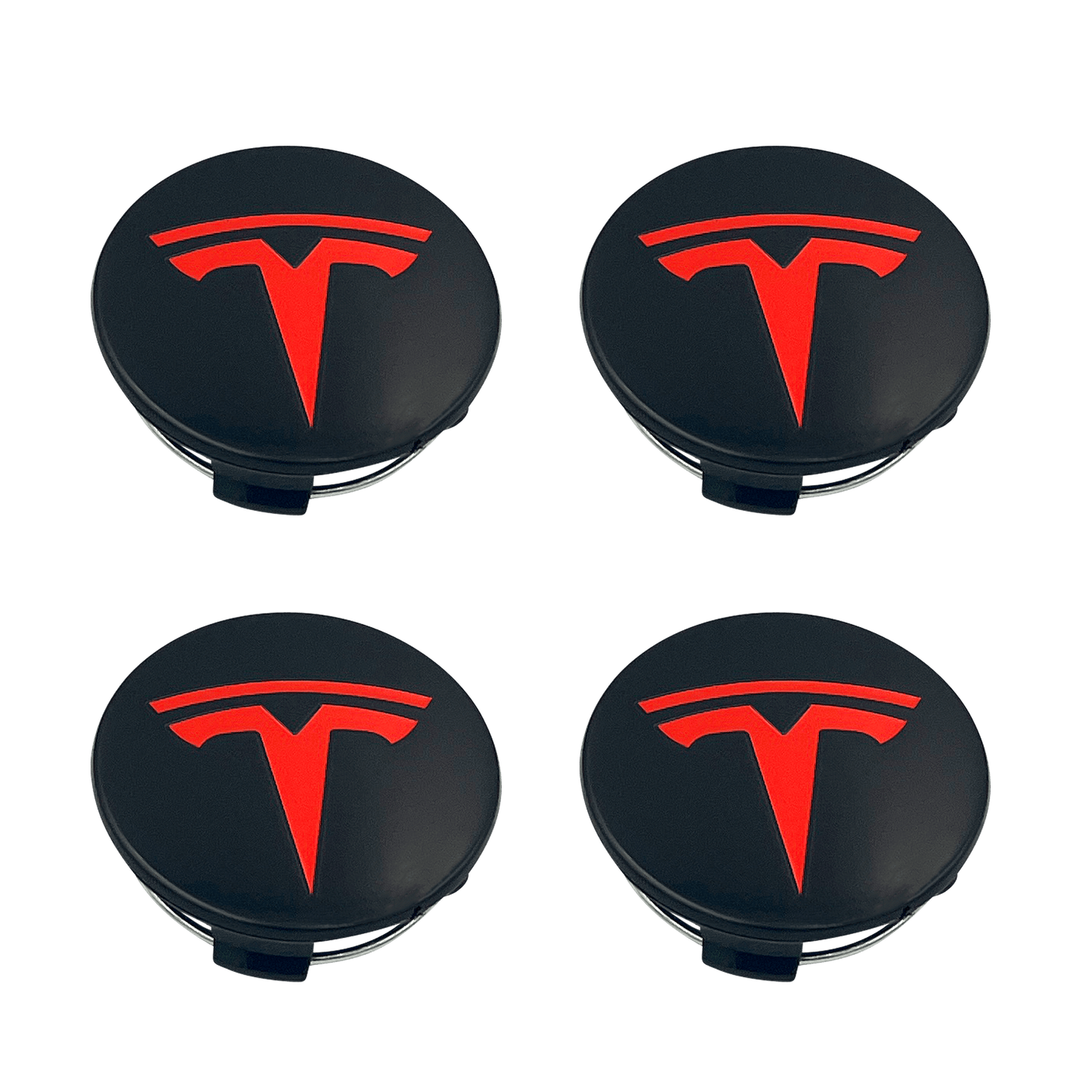 4 stk. Røde og svarte Tesla Center Caps 57mm 