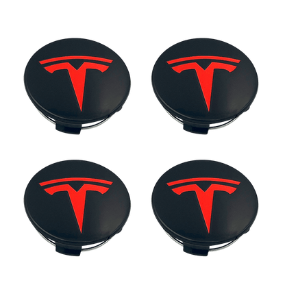 4 stk. Røde og svarte Tesla Center Caps 57mm 