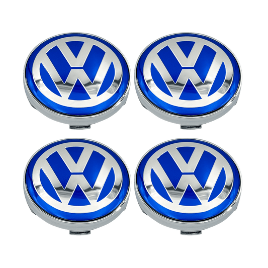 4 Stk. Blå & Chrome VW Centerkapsler